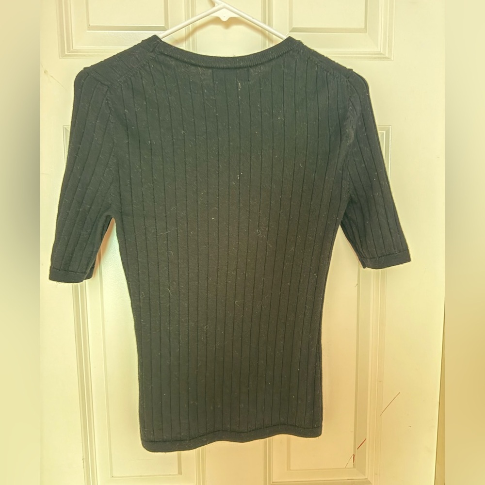 Banana Republic Black 100% Merino Wool 2/2 Sleeve Ribbed Sweater, Small - Picture 3 of 8